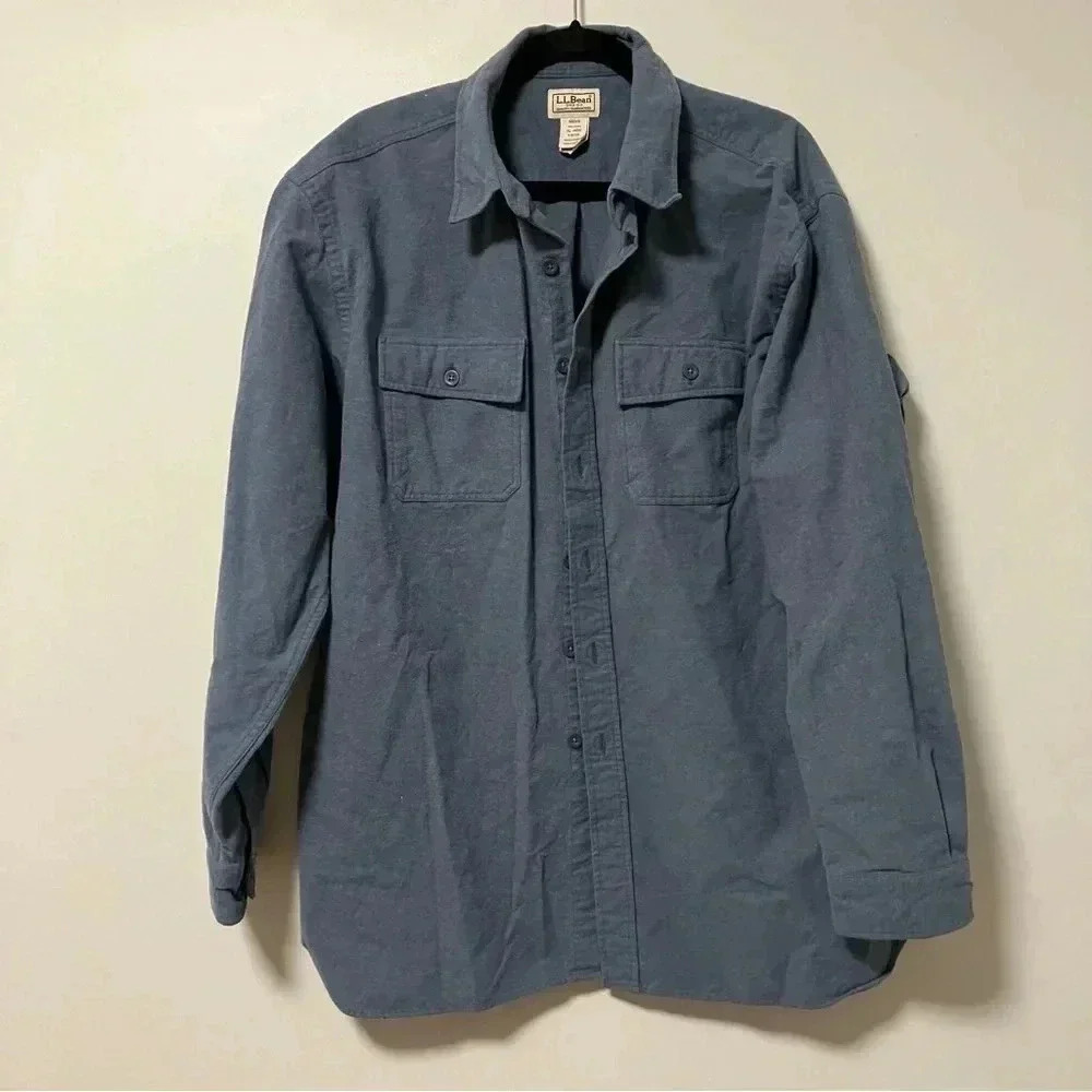 L.L. Bean 100% heavy cotton flannel  blue shirt